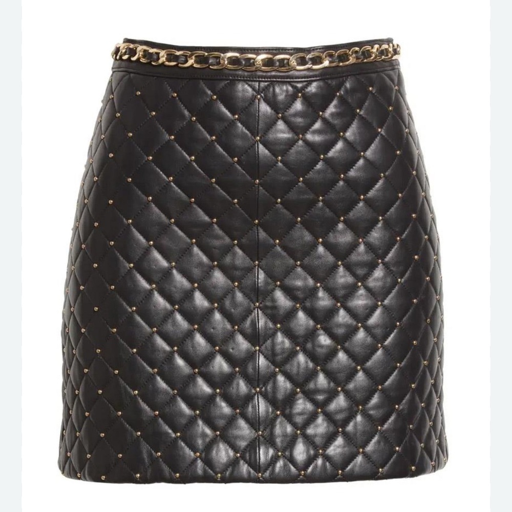 Alice+Olivia Quilted Black Skirt with Chain Detail